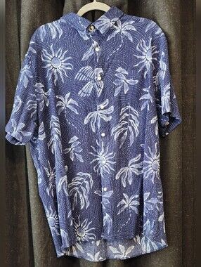 ROWN XXL Blue Floral Sun Print Button Up Shirt Men’s Casual Tropical Cotton Blen